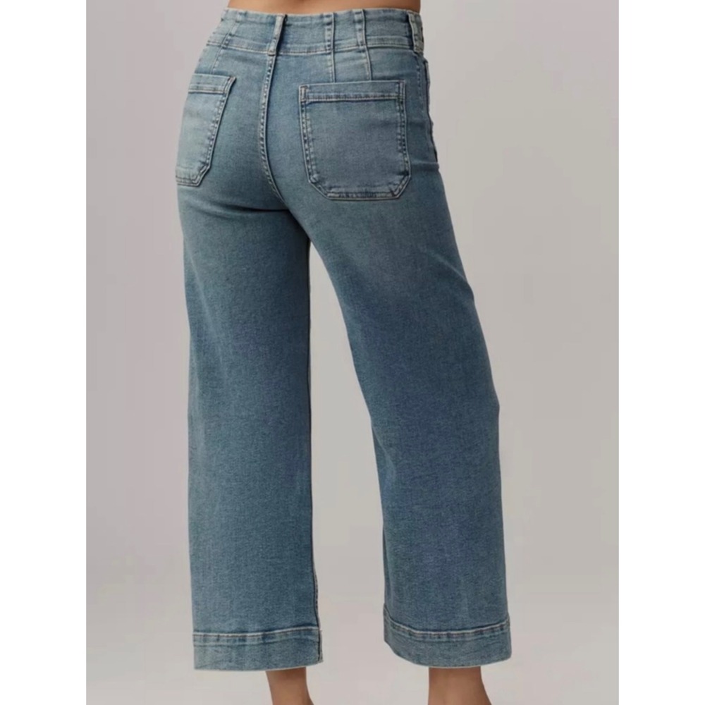 Maeve The Colette Wide Leg Crop Jeans 30 Blue Patch Pocket Boho Preppy - Picture 3 of 13
